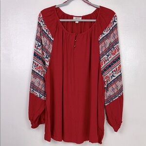 Style & Co Women’s XXL Great Condition Balloon Semi-Sheer Long Sleeve Red Blouse